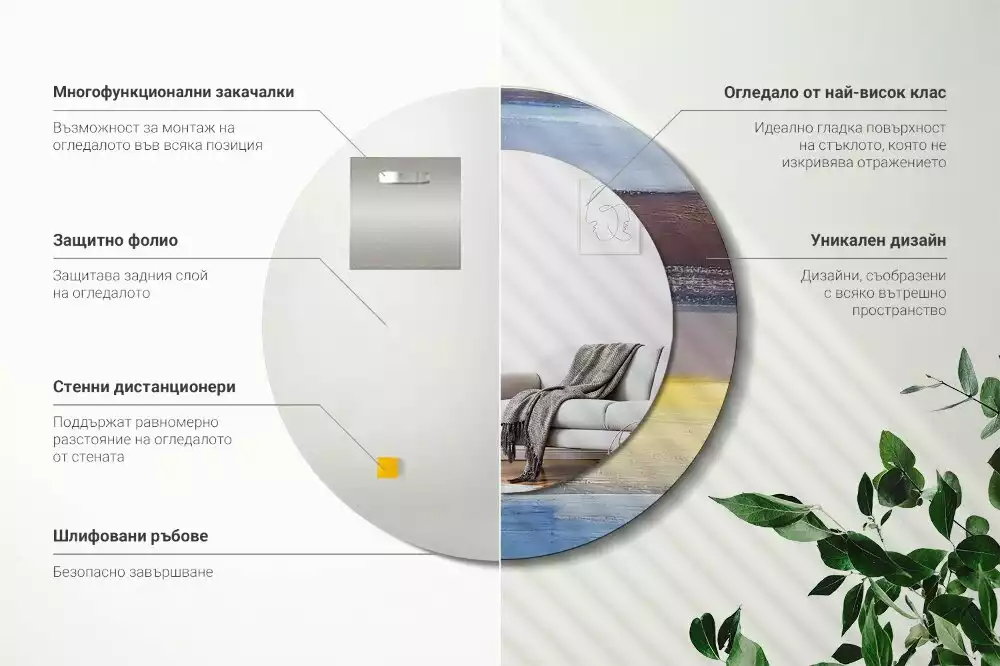 Ronde spiegel met bedrukte lijst Abstracte schilderkunst