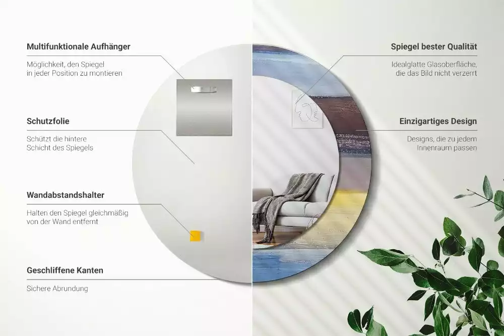 Ronde spiegel met bedrukte lijst Abstracte schilderkunst