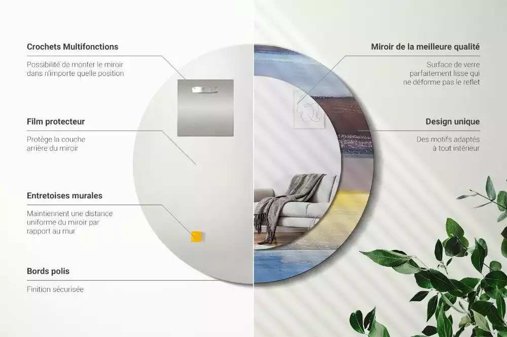 Ronde spiegel met bedrukte lijst Abstracte schilderkunst