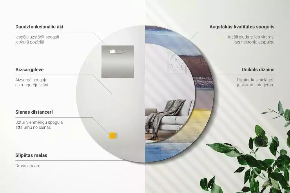 Ronde spiegel met bedrukte lijst Abstracte schilderkunst