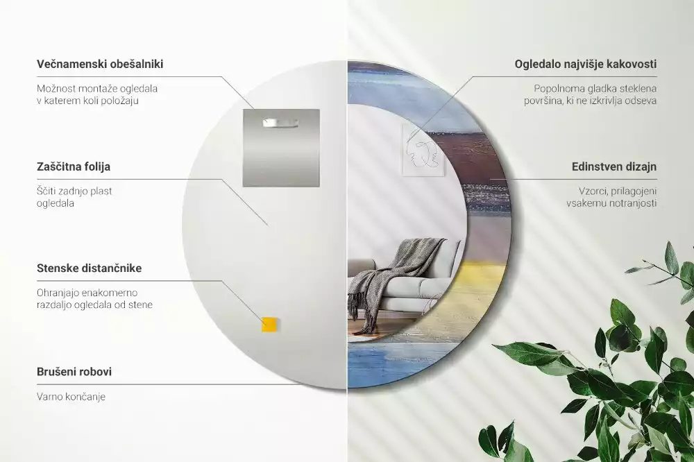 Ronde spiegel met bedrukte lijst Abstracte schilderkunst