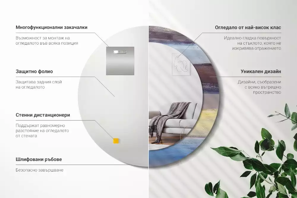 Ronde spiegel met bedrukte lijst Abstracte schilderkunst