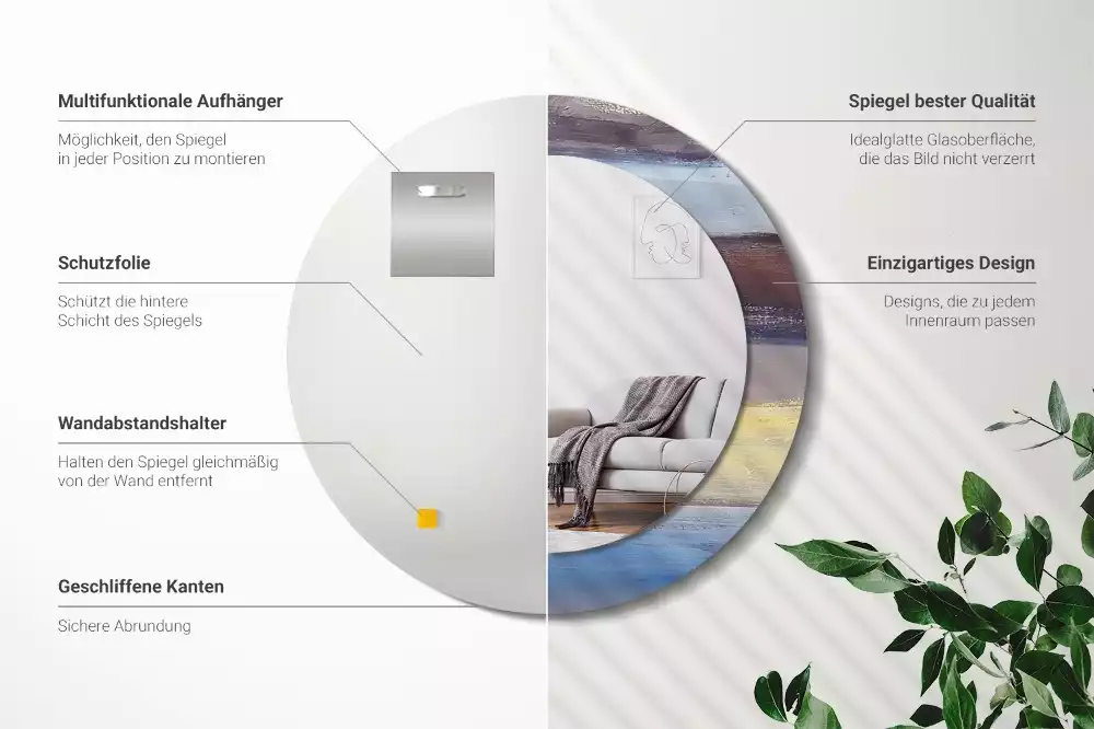 Ronde spiegel met bedrukte lijst Abstracte schilderkunst