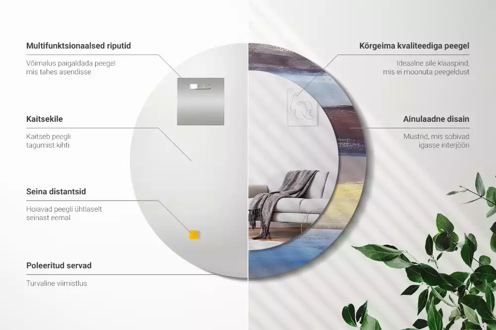 Ronde spiegel met bedrukte lijst Abstracte schilderkunst