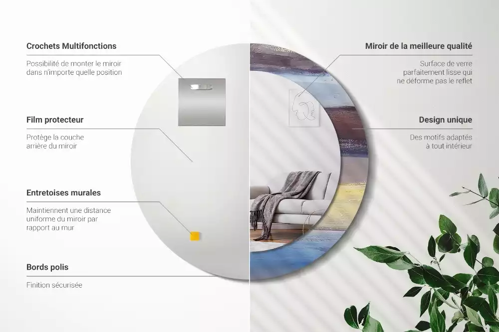 Ronde spiegel met bedrukte lijst Abstracte schilderkunst