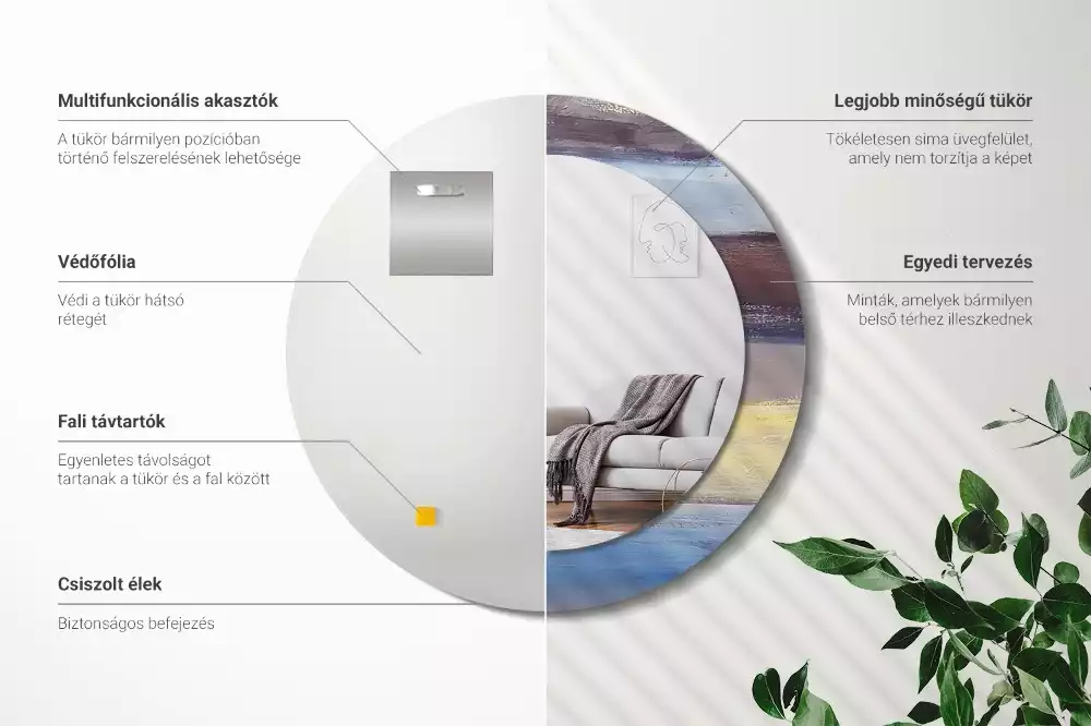 Ronde spiegel met bedrukte lijst Abstracte schilderkunst