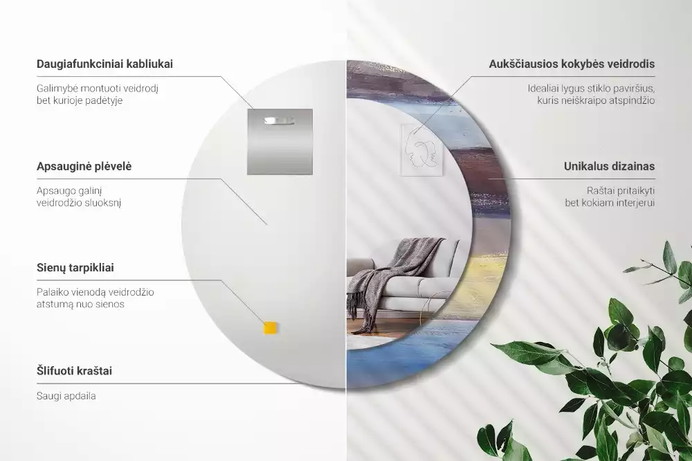 Ronde spiegel met bedrukte lijst Abstracte schilderkunst