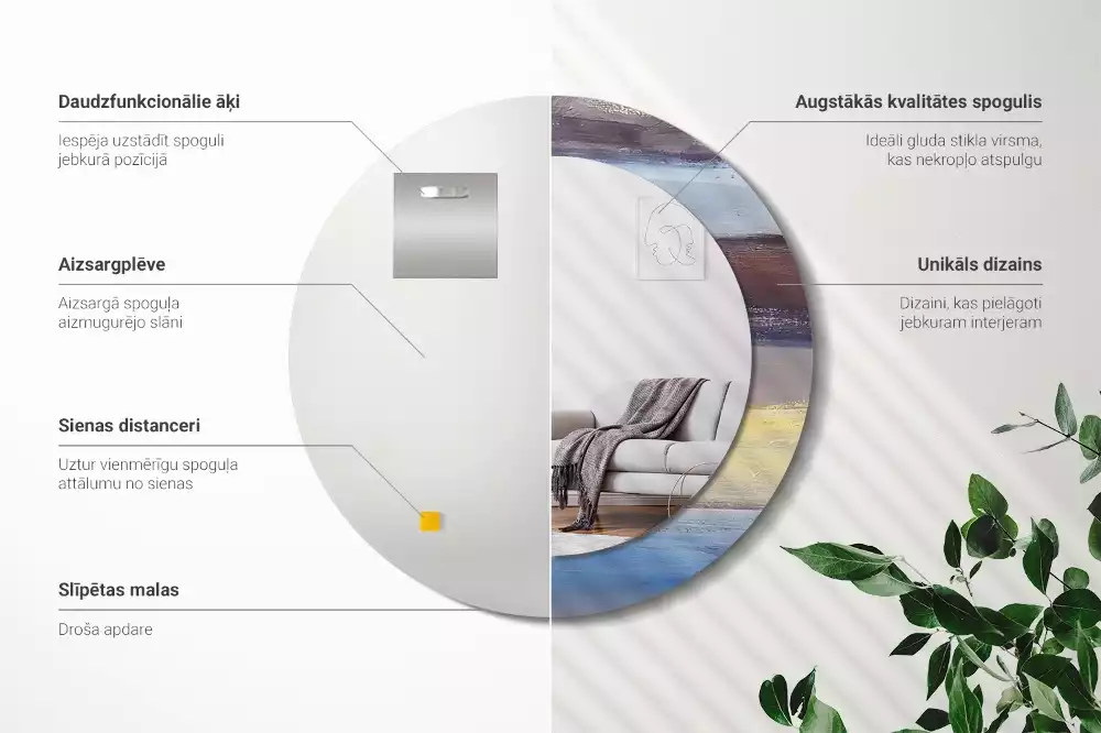 Ronde spiegel met bedrukte lijst Abstracte schilderkunst