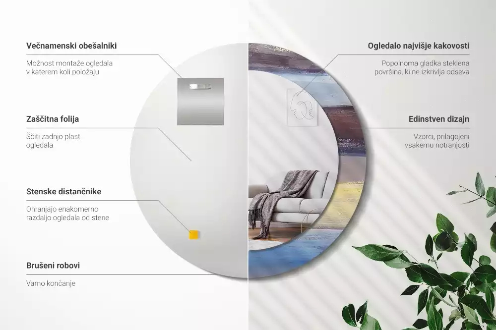 Ronde spiegel met bedrukte lijst Abstracte schilderkunst