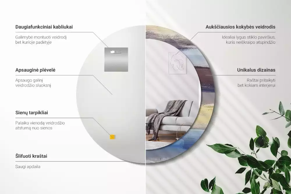 Ronde spiegel met bedrukte lijst Abstracte schilderkunst