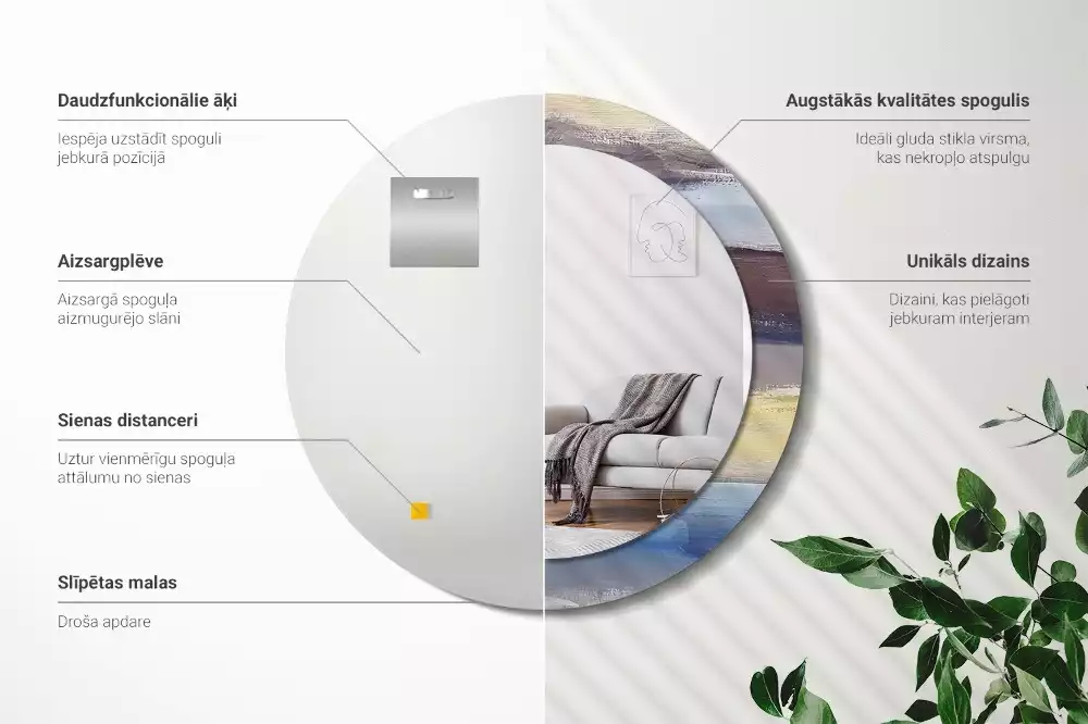 Ronde spiegel met bedrukte lijst Abstracte schilderkunst