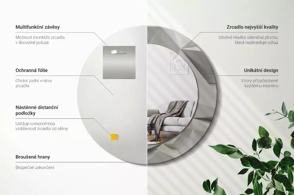Bedrukte ronde spiegel Abstract wit kristal