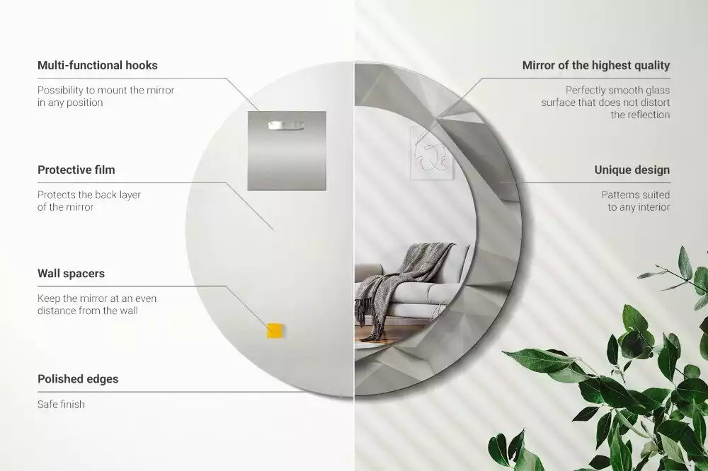Bedrukte ronde spiegel Abstract wit kristal