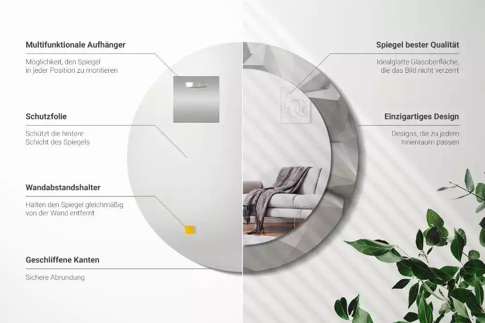 Bedrukte ronde spiegel Abstract wit kristal