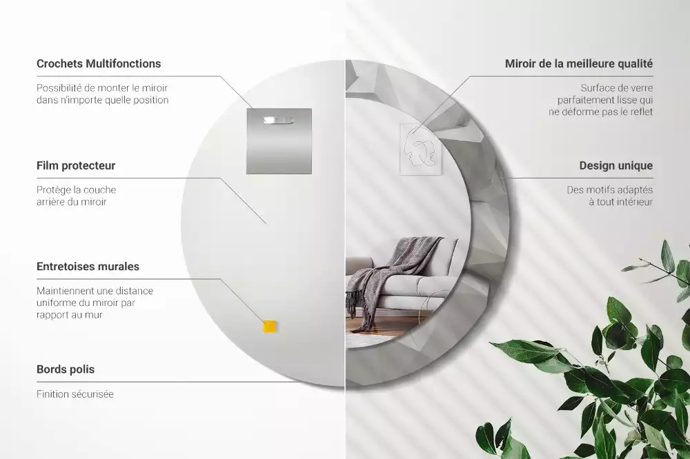 Bedrukte ronde spiegel Abstract wit kristal