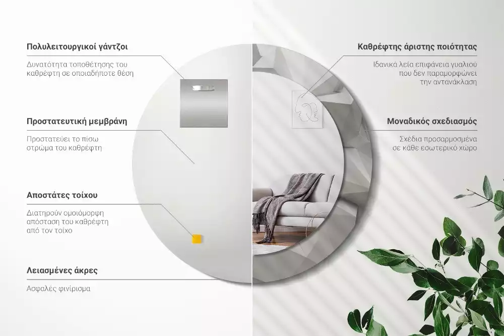 Bedrukte ronde spiegel Abstract wit kristal