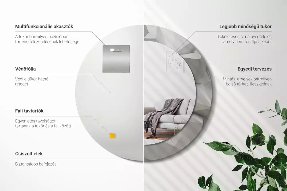 Bedrukte ronde spiegel Abstract wit kristal