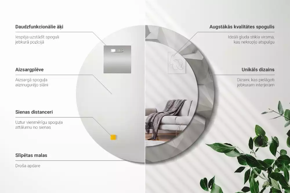 Bedrukte ronde spiegel Abstract wit kristal