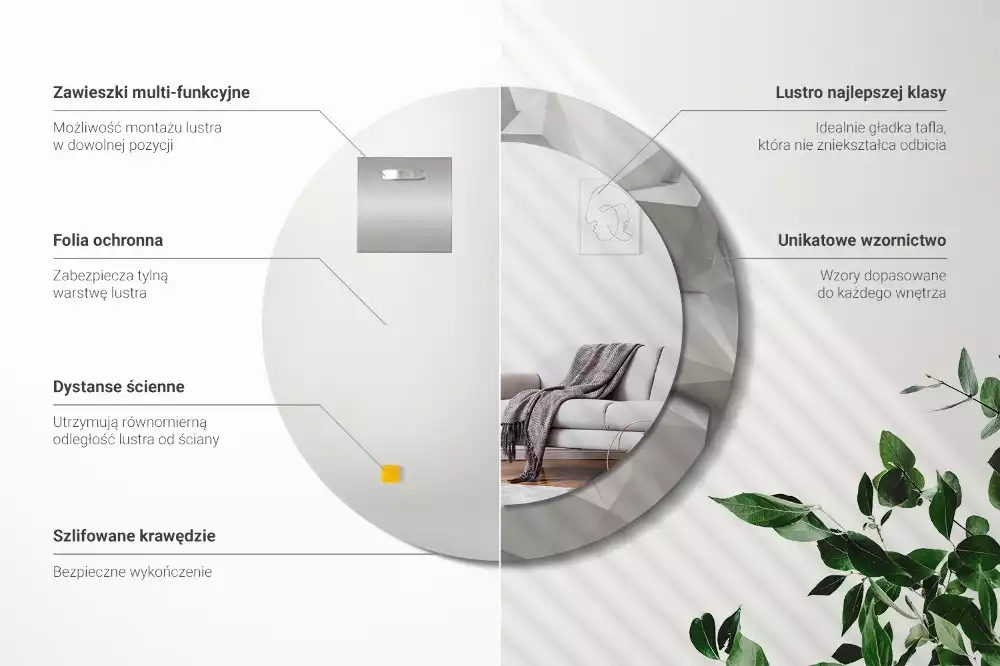 Bedrukte ronde spiegel Abstract wit kristal