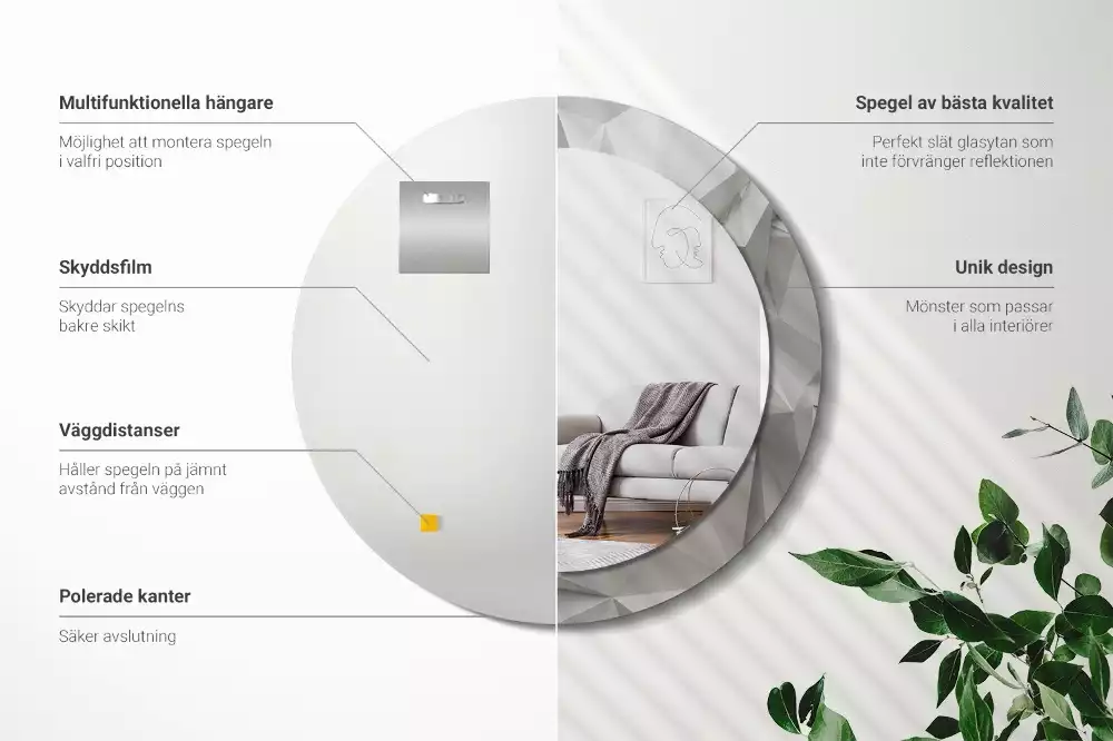 Bedrukte ronde spiegel Abstract wit kristal