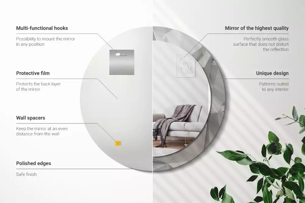 Bedrukte ronde spiegel Abstract wit kristal