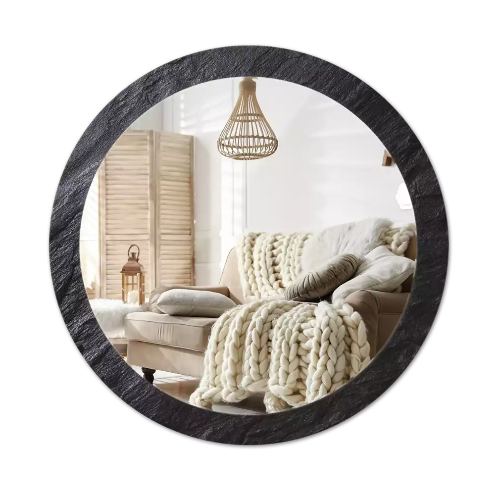 Bedrukte ronde spiegel Zwarte steen