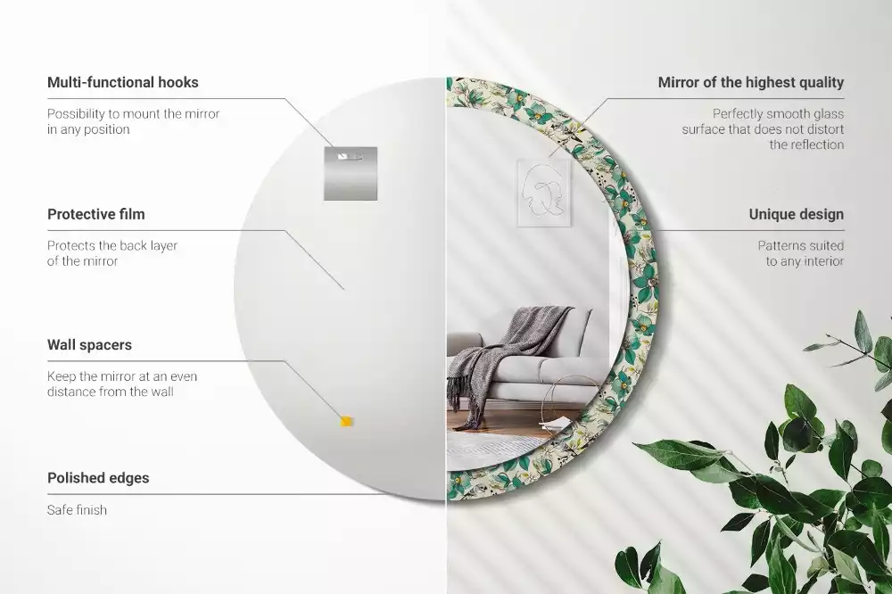 Ronde spiegel met decoratie Bloemen en vogels