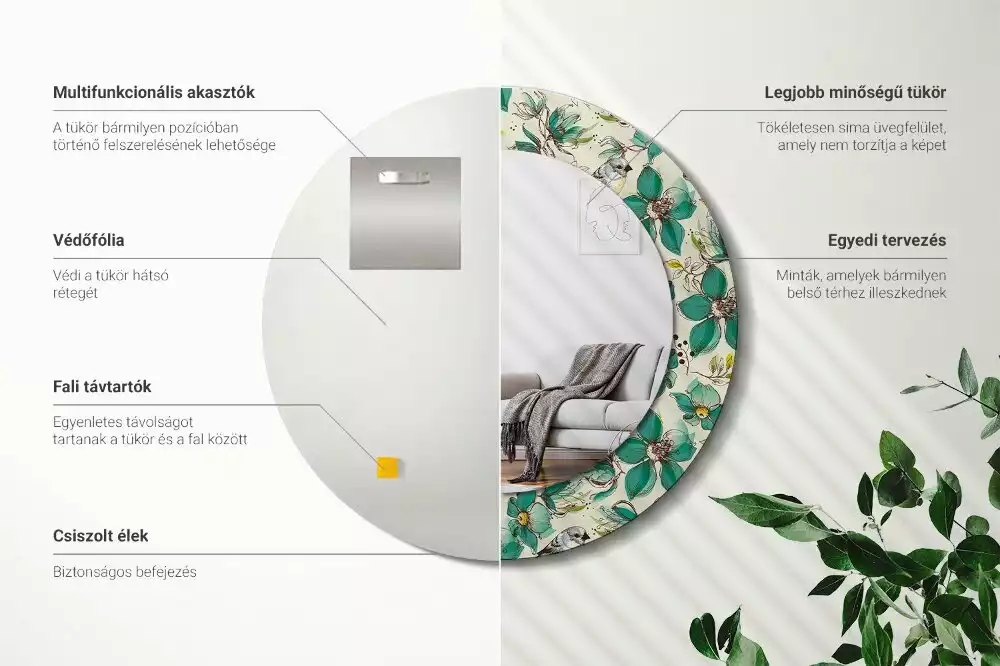 Ronde spiegel met decoratie Bloemen en vogels