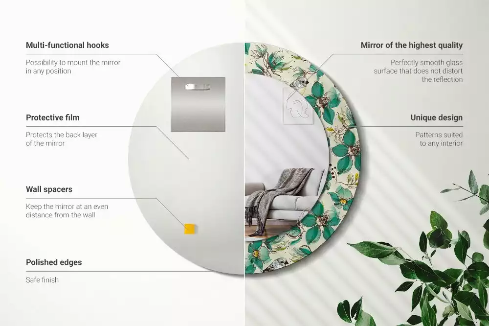 Ronde spiegel met decoratie Bloemen en vogels