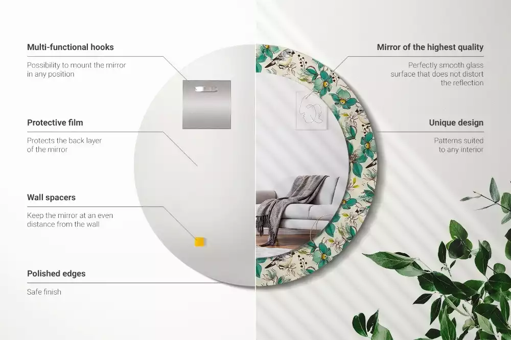 Ronde spiegel met decoratie Bloemen en vogels