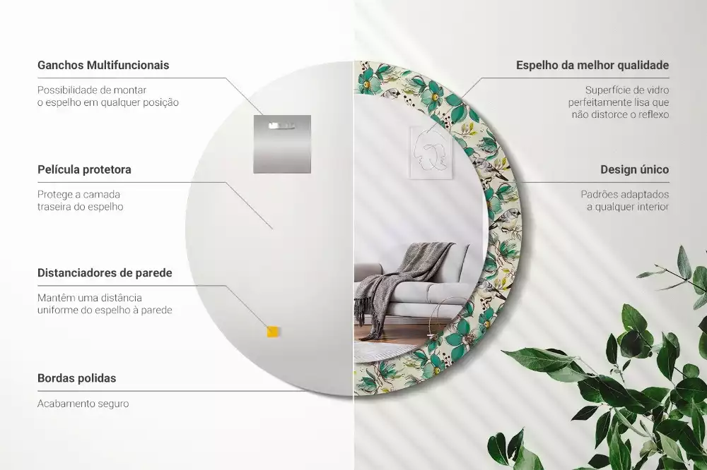 Ronde spiegel met decoratie Bloemen en vogels
