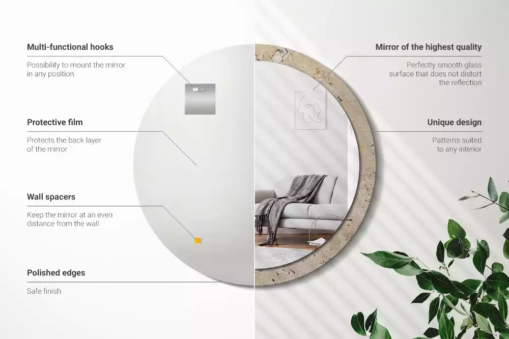 Ronde spiegel met decoratie Steenimitatie