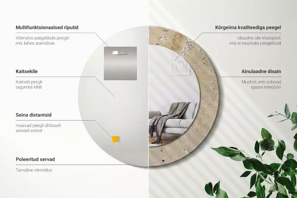 Ronde spiegel met decoratie Steenimitatie