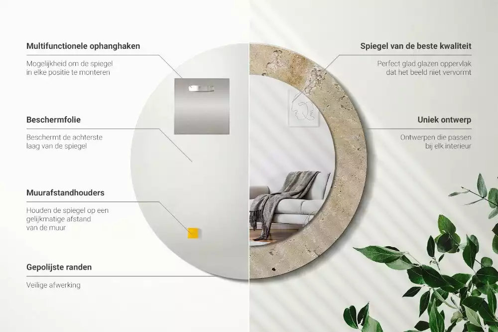 Ronde spiegel met decoratie Steenimitatie