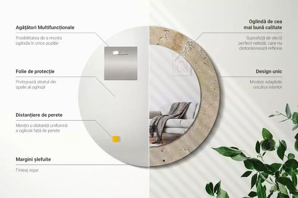 Ronde spiegel met decoratie Steenimitatie