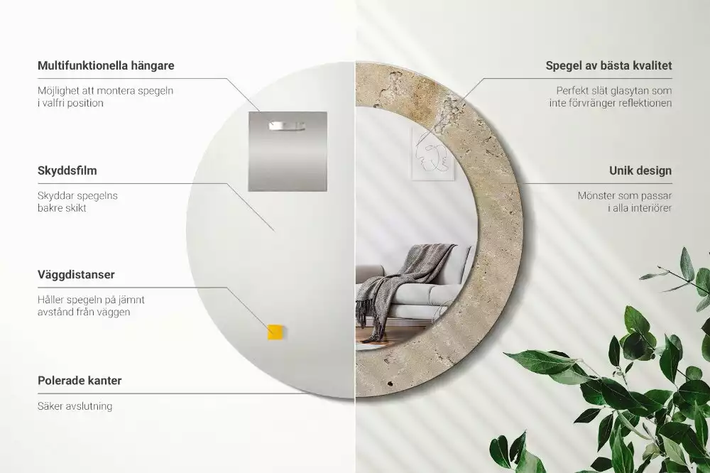 Ronde spiegel met decoratie Steenimitatie