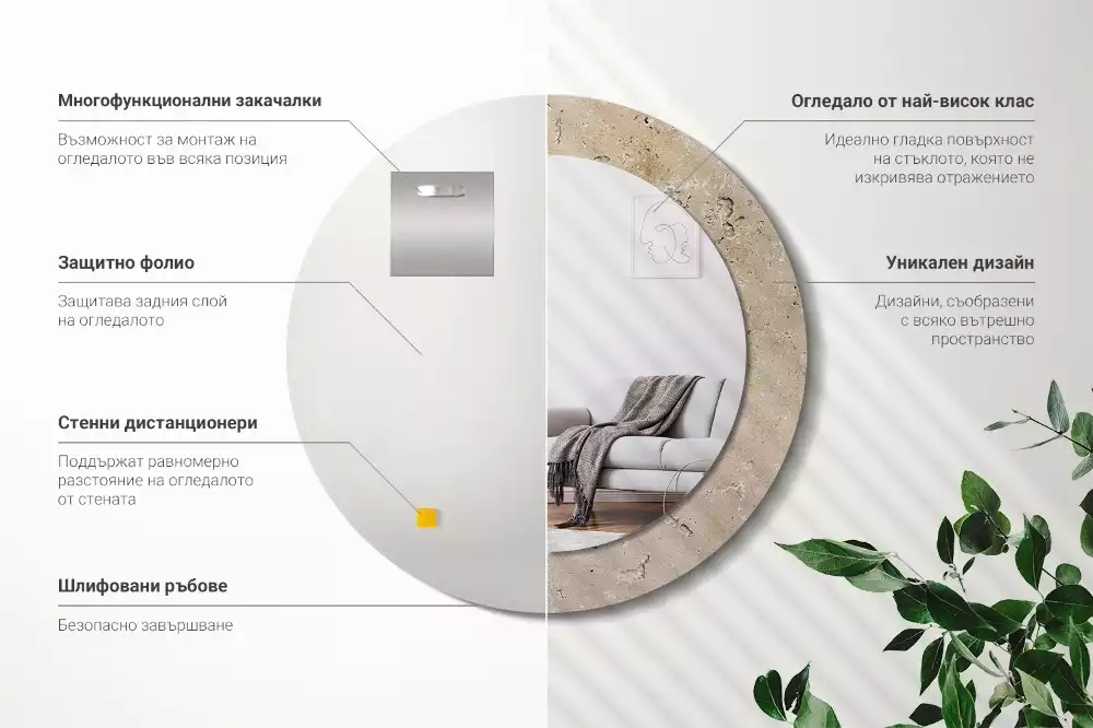 Ronde spiegel met decoratie Steenimitatie