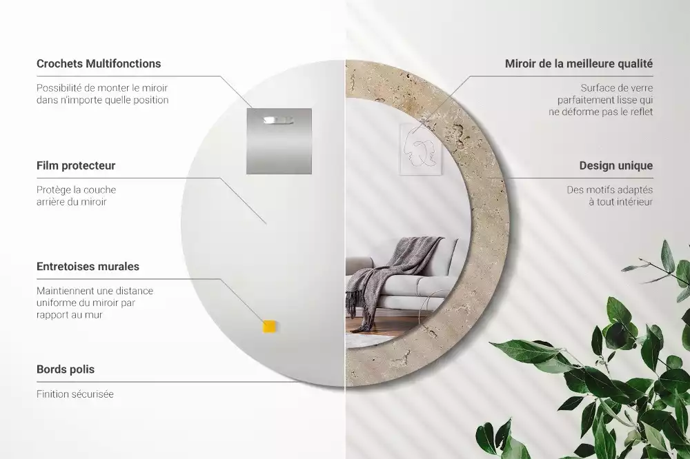 Ronde spiegel met decoratie Steenimitatie