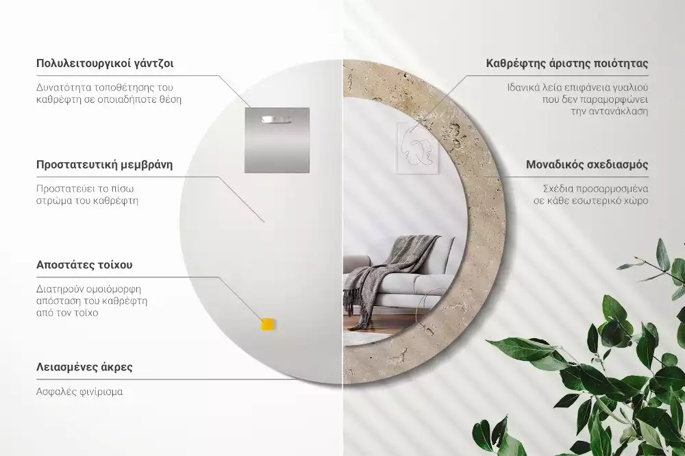 Ronde spiegel met decoratie Steenimitatie