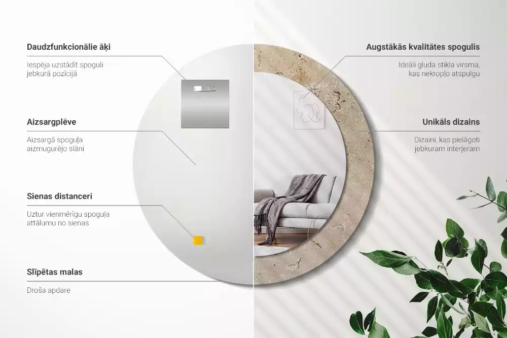 Ronde spiegel met decoratie Steenimitatie