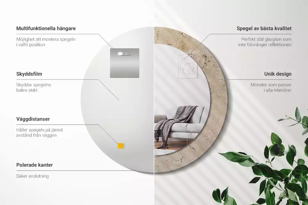 Ronde spiegel met decoratie Steenimitatie