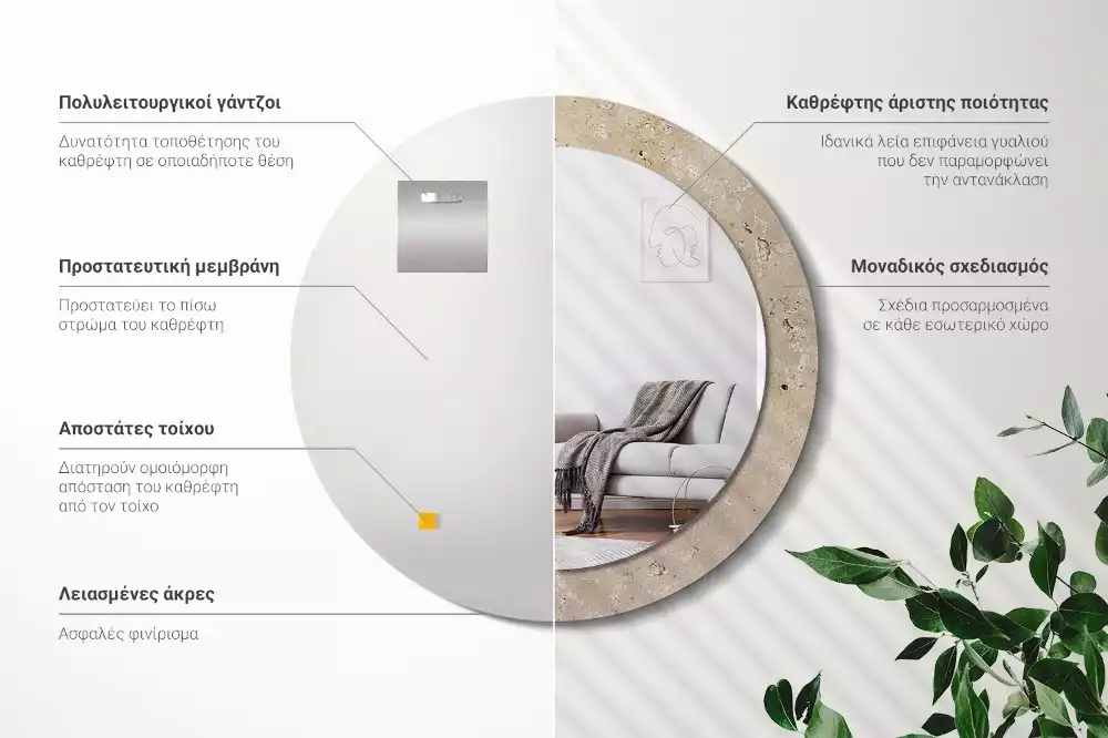 Ronde spiegel met decoratie Steenimitatie