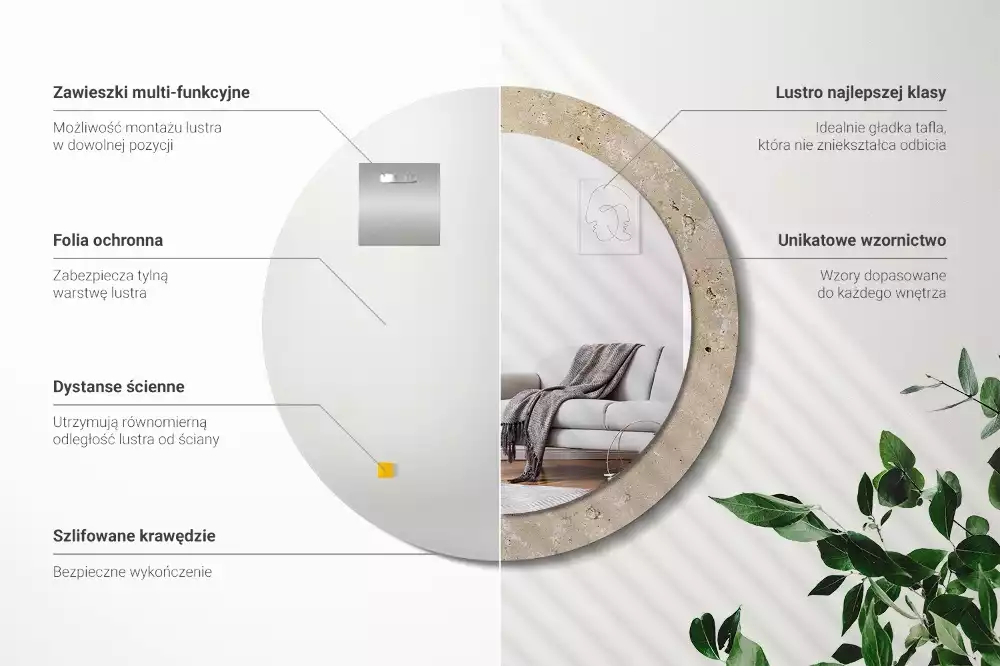 Ronde spiegel met decoratie Steenimitatie