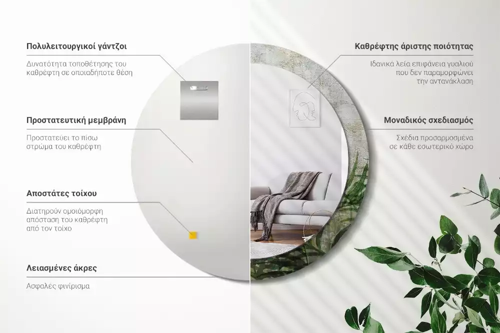 Ronde spiegel met decoratie Varenbladeren