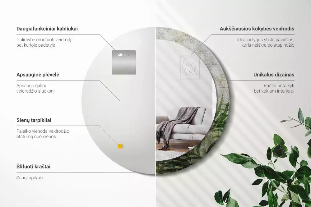 Ronde spiegel met decoratie Varenbladeren