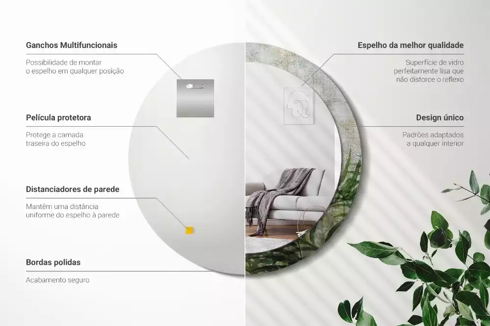 Ronde spiegel met decoratie Varenbladeren