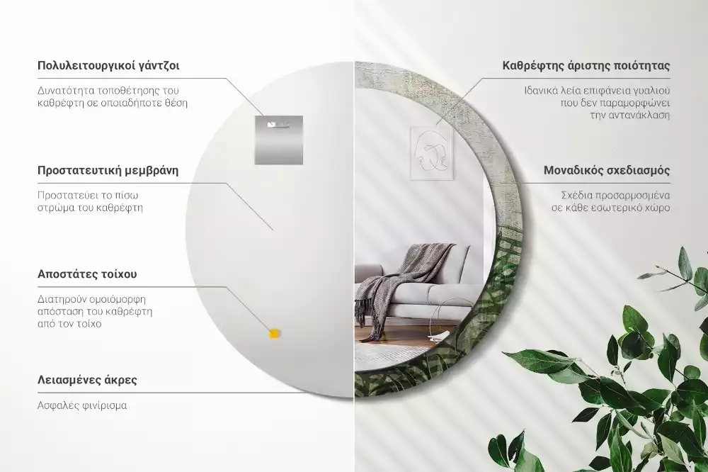 Ronde spiegel met decoratie Varenbladeren