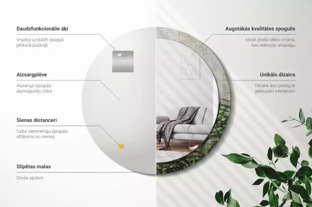 Ronde spiegel met decoratie Varenbladeren