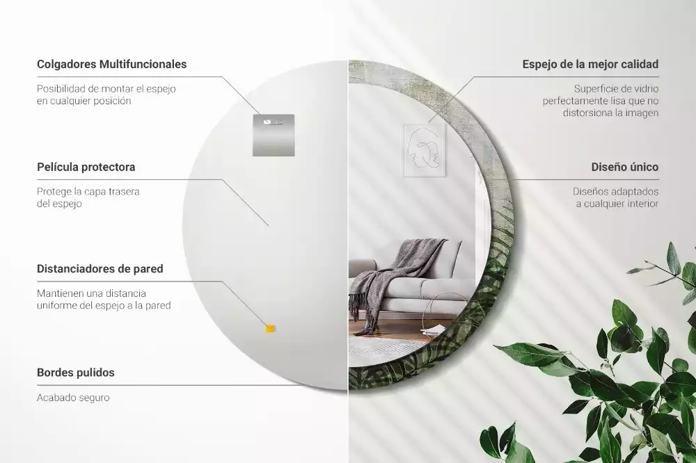 Ronde spiegel met decoratie Varenbladeren