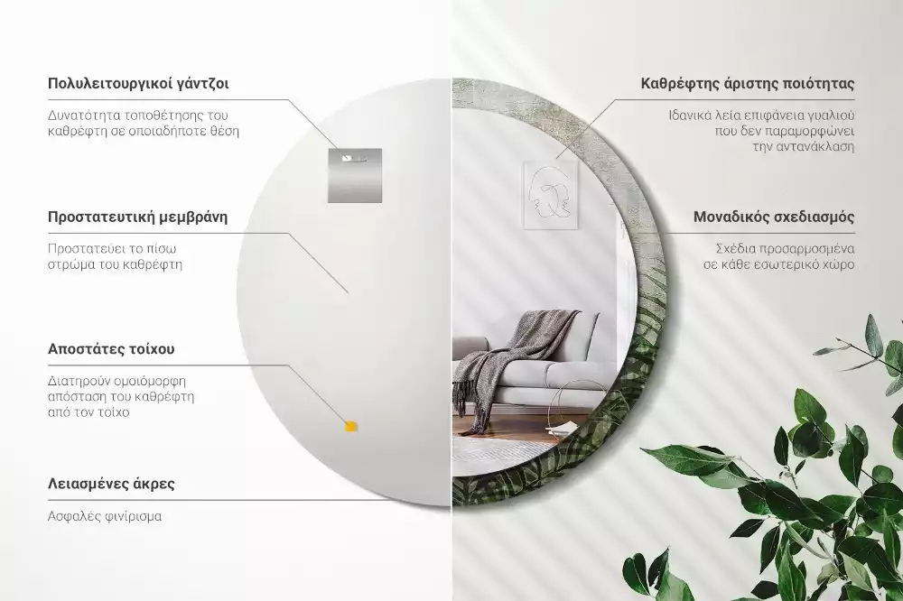 Ronde spiegel met decoratie Varenbladeren